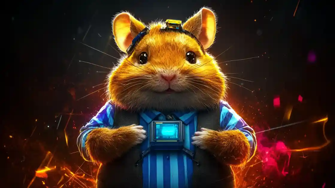 A cute and tech-savvy hamster character wearing a vest and a headset, representing the playful and innovative spirit of EK222.